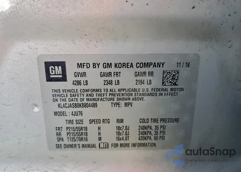2019 Buick Encore Preferred from USA, damaged, VIN KL4CJASB0KB804489